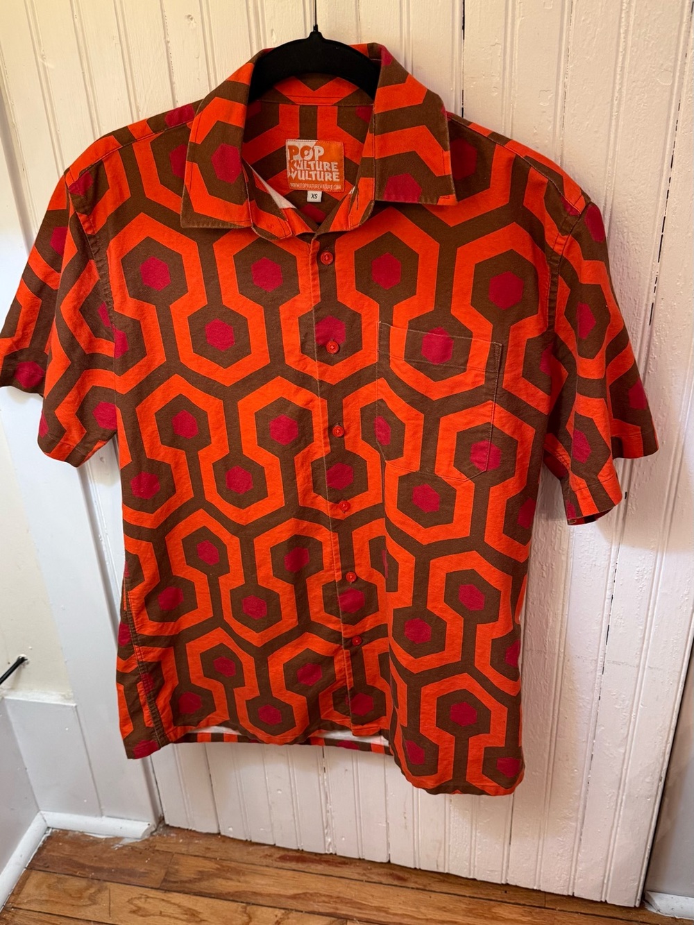 Men’s Orange Geometric Short-Sleeve Button-Down Shirt